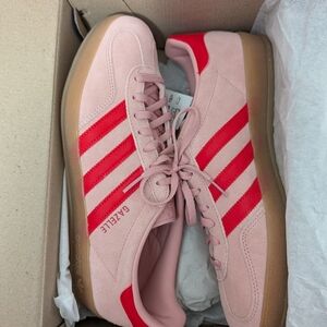 adidas Women’s Pink Suede Sneakers with Red Stripes and Gum Sole